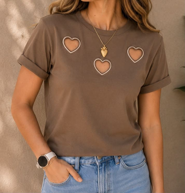 Triple corazon bordado marfil